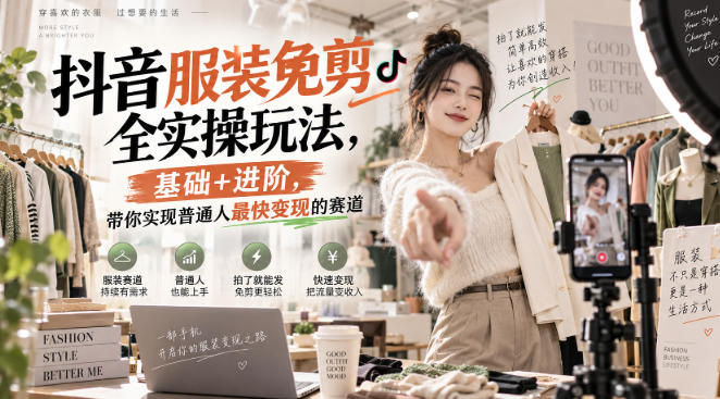 抖音服装免剪全实操玩法，基础+进阶，带你实现普通人最快变现的赛道瀚萌资源网-网赚网-网赚项目网-虚拟资源网-国学资源网-易学资源网-本站有全网最新网赚项目-易学课程资源-中医课程资源的在线下载网站！瀚萌资源网
