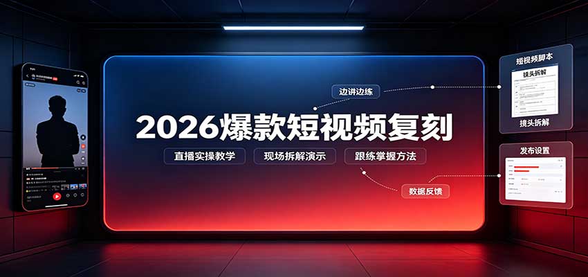 2026爆款短视频复刻：直播实操教学，配套文字文档掌握全流程瀚萌资源网-网赚网-网赚项目网-虚拟资源网-国学资源网-易学资源网-本站有全网最新网赚项目-易学课程资源-中医课程资源的在线下载网站！瀚萌资源网