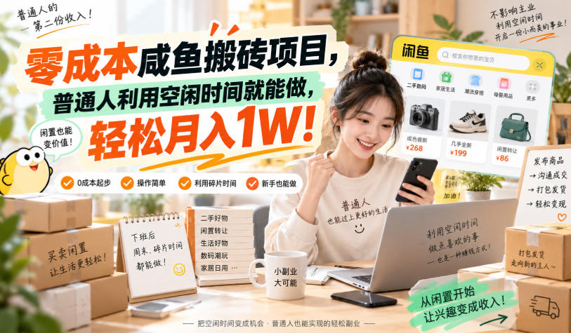 零成本咸鱼搬砖项目，普通人利用空闲时间就能做，轻松月入1W！【揭秘】瀚萌资源网-网赚网-网赚项目网-虚拟资源网-国学资源网-易学资源网-本站有全网最新网赚项目-易学课程资源-中医课程资源的在线下载网站！瀚萌资源网