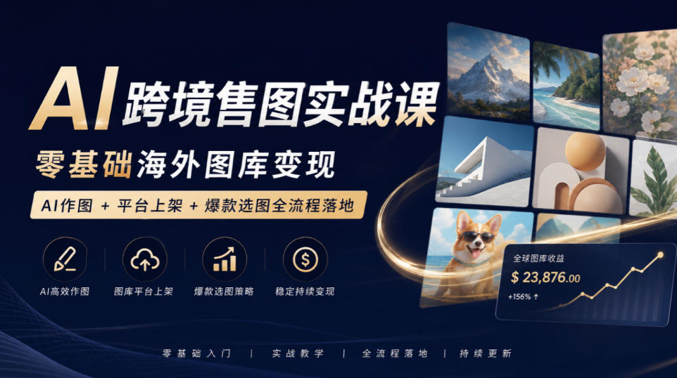 AI跨境售图实战课，零基础海外图库变现，AI作图+平台上架+爆款选图全流程落地瀚萌资源网-网赚网-网赚项目网-虚拟资源网-国学资源网-易学资源网-本站有全网最新网赚项目-易学课程资源-中医课程资源的在线下载网站！瀚萌资源网