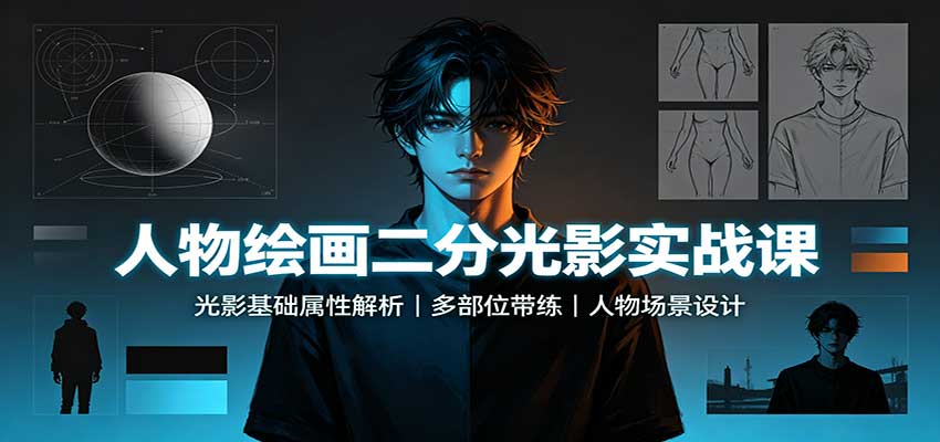 人物绘画二分光影实战课：光影基础属性解析，多部位带练，人物场景设计瀚萌资源网-网赚网-网赚项目网-虚拟资源网-国学资源网-易学资源网-本站有全网最新网赚项目-易学课程资源-中医课程资源的在线下载网站！瀚萌资源网