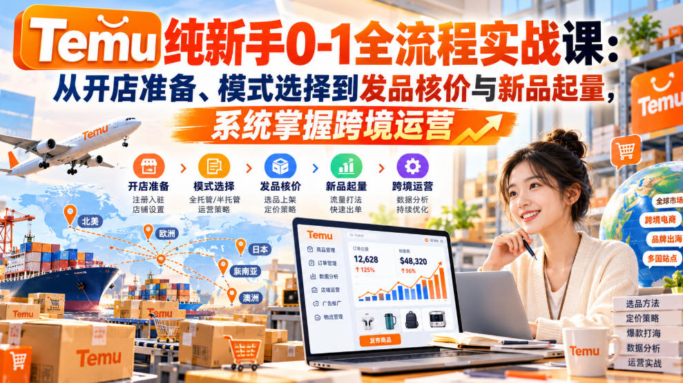 【无水印】Temu纯新手0-1全流程实战课：从开店准备、模式选择到发品核价与新品起量，系统掌握跨境运营瀚萌资源网-网赚网-网赚项目网-虚拟资源网-国学资源网-易学资源网-本站有全网最新网赚项目-易学课程资源-中医课程资源的在线下载网站！瀚萌资源网