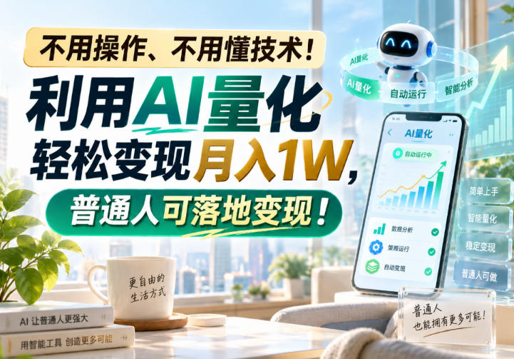 利用AI量化轻松变现月入1W，普通人可落地变现，不用操作、不用懂技术！瀚萌资源网-网赚网-网赚项目网-虚拟资源网-国学资源网-易学资源网-本站有全网最新网赚项目-易学课程资源-中医课程资源的在线下载网站！瀚萌资源网