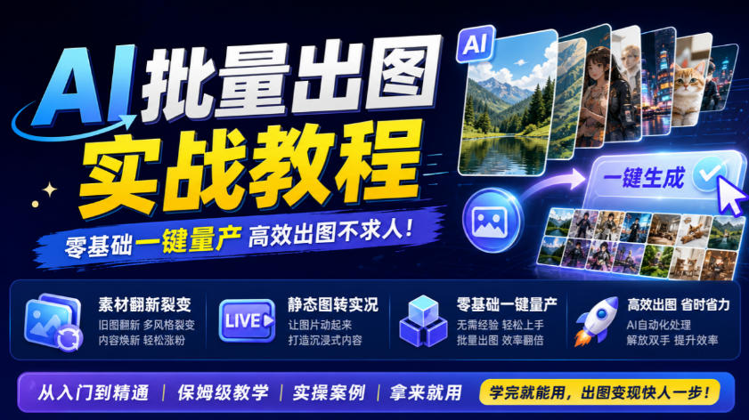 AI批量出图实战教程，素材翻新裂变，静态图转实况，零基础一键量产瀚萌资源网-网赚网-网赚项目网-虚拟资源网-国学资源网-易学资源网-本站有全网最新网赚项目-易学课程资源-中医课程资源的在线下载网站！瀚萌资源网
