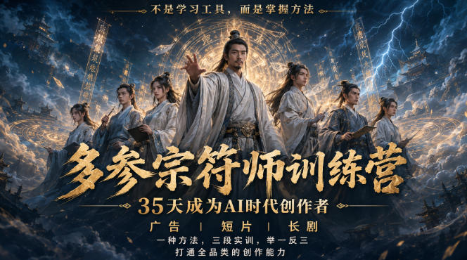 多参宗符师训练营，35天成为AI时代创作者，广告|短片|长剧，一种方法，三段实训，举一反三，打通全品类的创作能力瀚萌资源网-网赚网-网赚项目网-虚拟资源网-国学资源网-易学资源网-本站有全网最新网赚项目-易学课程资源-中医课程资源的在线下载网站！瀚萌资源网