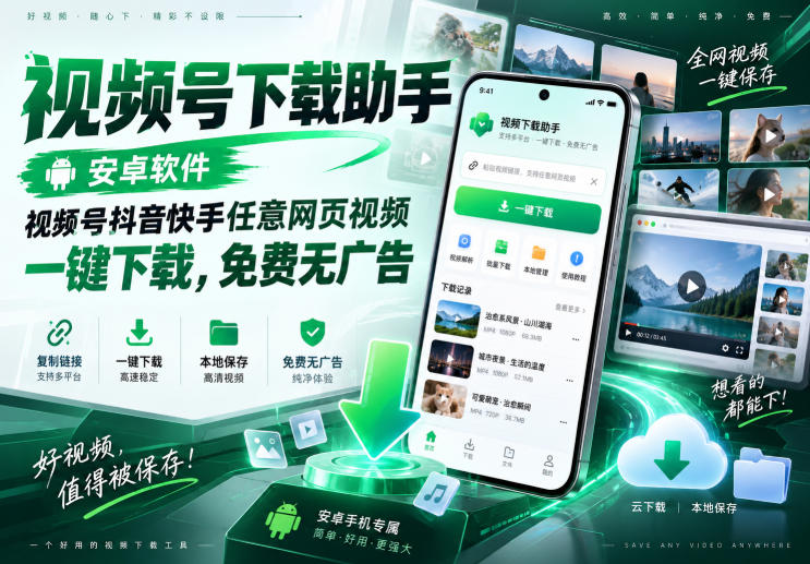 视频号下载助手，安卓软件，视频号抖音快手任意网页视频，一键下载，免费无广告瀚萌资源网-网赚网-网赚项目网-虚拟资源网-国学资源网-易学资源网-本站有全网最新网赚项目-易学课程资源-中医课程资源的在线下载网站！瀚萌资源网
