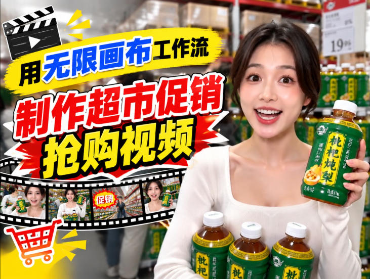 无限画布超市促销抢购视频工作流，一键产出TikTok抖音带货短视频瀚萌资源网-网赚网-网赚项目网-虚拟资源网-国学资源网-易学资源网-本站有全网最新网赚项目-易学课程资源-中医课程资源的在线下载网站！瀚萌资源网