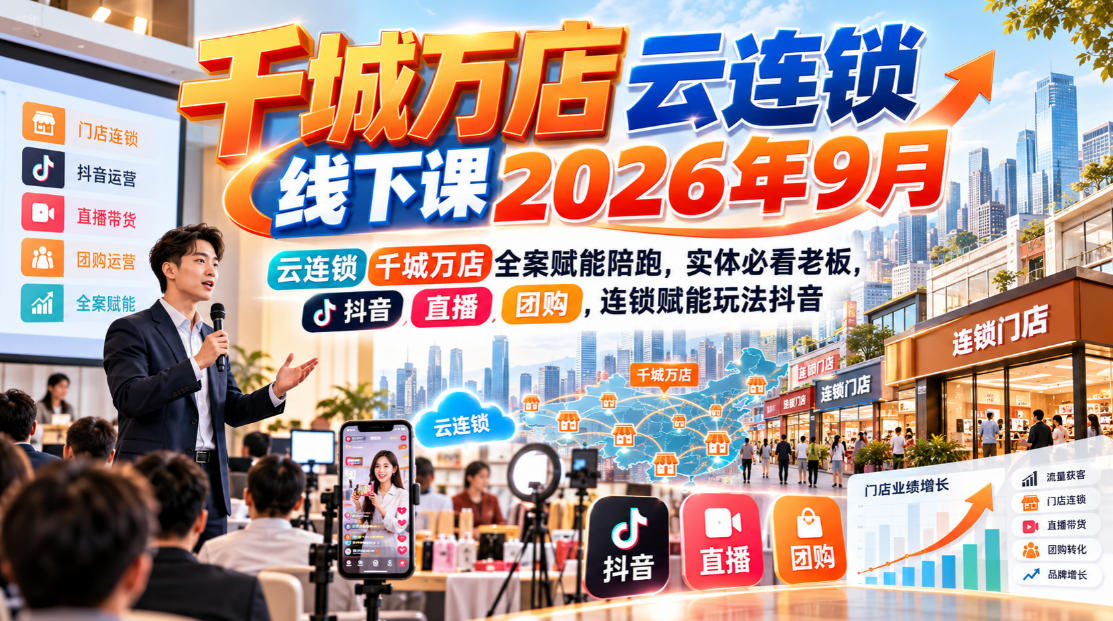 千城万店云连锁线下课2026年9月，云连锁千城万店全案赋能陪跑，实体必看老板，抖音，直播，团购，连锁赋能玩法抖音瀚萌资源网-网赚网-网赚项目网-虚拟资源网-国学资源网-易学资源网-本站有全网最新网赚项目-易学课程资源-中医课程资源的在线下载网站！瀚萌资源网