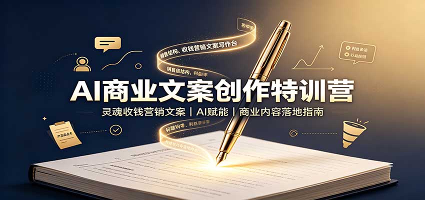AI商业文案创作特训营：灵魂收钱营销文案，AI赋能，商业内容落地指南瀚萌资源网-网赚网-网赚项目网-虚拟资源网-国学资源网-易学资源网-本站有全网最新网赚项目-易学课程资源-中医课程资源的在线下载网站！瀚萌资源网