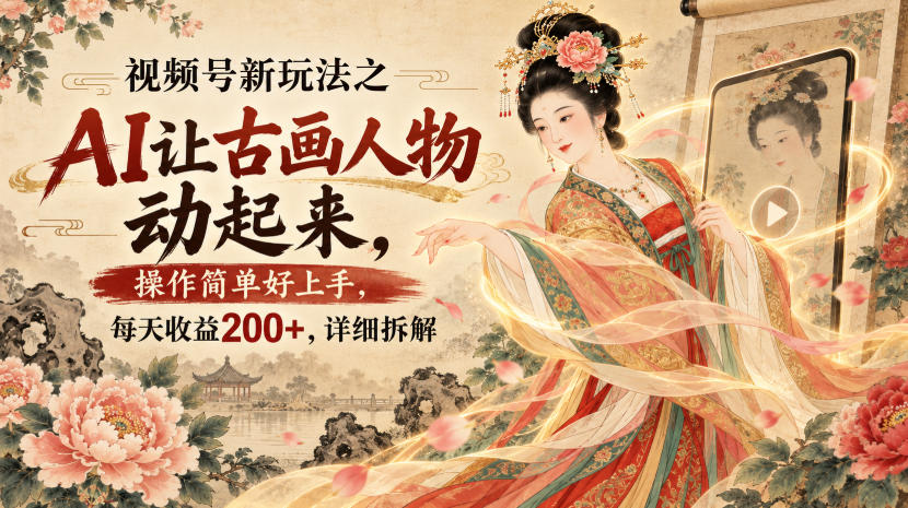 视频号新玩法之AI让古画人物动起来,操作简单好上手,每天收益200+,详细拆解瀚萌资源网-网赚网-网赚项目网-虚拟资源网-国学资源网-易学资源网-本站有全网最新网赚项目-易学课程资源-中医课程资源的在线下载网站!瀚萌资源网
