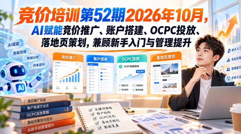 【无水印】竞价培训第52期2026年10月，AI赋能竞价推广、账户搭建、OCPC投放、落地页策划，兼顾新手入门与管理提升瀚萌资源网-网赚网-网赚项目网-虚拟资源网-国学资源网-易学资源网-本站有全网最新网赚项目-易学课程资源-中医课程资源的在线下载网站！瀚萌资源网