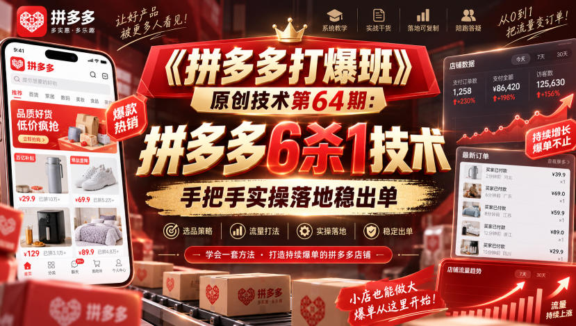 《拼多多打爆班》原创技术第64期：拼多多6杀1技术，手把手实操落地稳出单瀚萌资源网-网赚网-网赚项目网-虚拟资源网-国学资源网-易学资源网-本站有全网最新网赚项目-易学课程资源-中医课程资源的在线下载网站！瀚萌资源网
