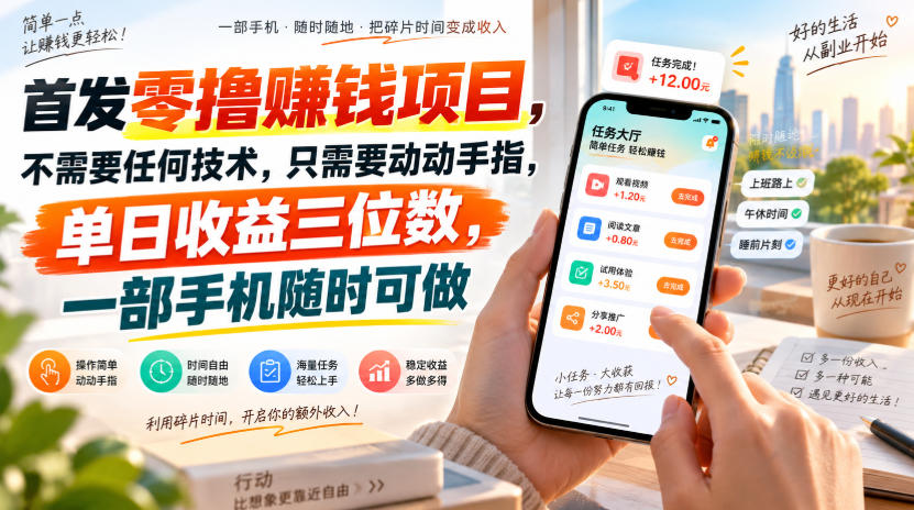 首发零撸賺钱项目，不需要任何技术，只需要动动手指，单日收益三位数，一部手机随时可做【揭秘】瀚萌资源网-网赚网-网赚项目网-虚拟资源网-国学资源网-易学资源网-本站有全网最新网赚项目-易学课程资源-中医课程资源的在线下载网站！瀚萌资源网