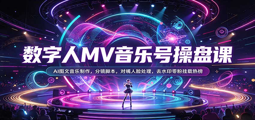 数字人MV音乐号操盘课：AI图文音乐制作，分镜脚本，对嘴人脸处理，去水印零粉挂载热榜瀚萌资源网-网赚网-网赚项目网-虚拟资源网-国学资源网-易学资源网-本站有全网最新网赚项目-易学课程资源-中医课程资源的在线下载网站！瀚萌资源网