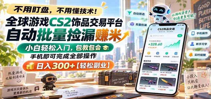 全球游戏CS2饰品交易平台自动批量捡漏赚米，手机即可完成全部操作，日入300+瀚萌资源网-网赚网-网赚项目网-虚拟资源网-国学资源网-易学资源网-本站有全网最新网赚项目-易学课程资源-中医课程资源的在线下载网站！瀚萌资源网