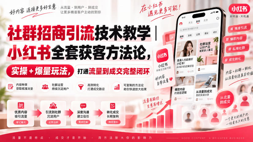 社群招商引流技术教学｜小红书全套获客方法论，实操+爆量玩法，打通流量到成交完整闭环瀚萌资源网-网赚网-网赚项目网-虚拟资源网-国学资源网-易学资源网-本站有全网最新网赚项目-易学课程资源-中医课程资源的在线下载网站！瀚萌资源网