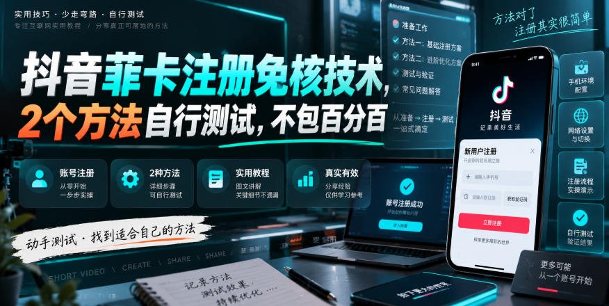 抖音菲卡注册免核技术，2个方法自行测试，不包百分百瀚萌资源网-网赚网-网赚项目网-虚拟资源网-国学资源网-易学资源网-本站有全网最新网赚项目-易学课程资源-中医课程资源的在线下载网站！瀚萌资源网