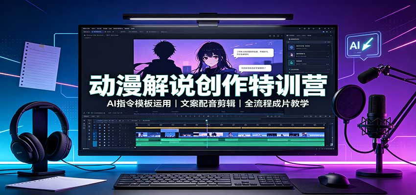 动漫解说创作特训营：AI指令模板运用，文案配音剪辑，全流程成片教学瀚萌资源网-网赚网-网赚项目网-虚拟资源网-国学资源网-易学资源网-本站有全网最新网赚项目-易学课程资源-中医课程资源的在线下载网站！瀚萌资源网
