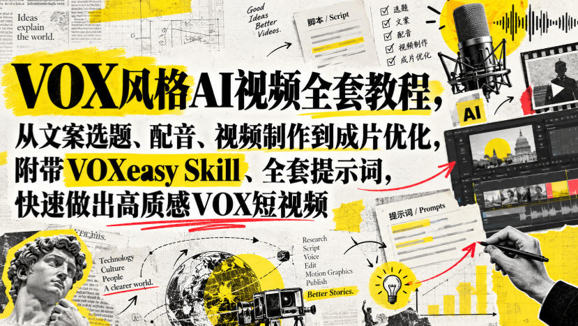 VOX风格AI视频全套教程，从文案选题、配音、视频制作到成片优化，附带VOXeasy Skill、全套提示词，快速做出高质感VOX短视频瀚萌资源网-网赚网-网赚项目网-虚拟资源网-国学资源网-易学资源网-本站有全网最新网赚项目-易学课程资源-中医课程资源的在线下载网站！瀚萌资源网