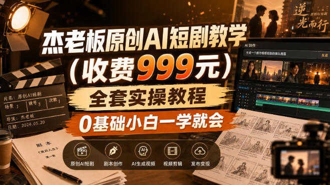 杰老板原创AI短剧教学（收费999元），全套实操教程，0基础小白一学就会，非搬运技术瀚萌资源网-网赚网-网赚项目网-虚拟资源网-国学资源网-易学资源网-本站有全网最新网赚项目-易学课程资源-中医课程资源的在线下载网站！瀚萌资源网