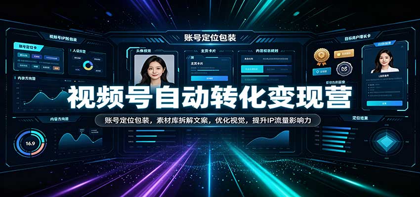 视频号自动转化变现营：账号定位包装，素材库拆解文案，优化视觉，提升IP流量影响力瀚萌资源网-网赚网-网赚项目网-虚拟资源网-国学资源网-易学资源网-本站有全网最新网赚项目-易学课程资源-中医课程资源的在线下载网站！瀚萌资源网