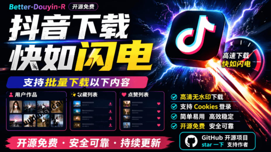 超级好用！抖音视频下载神器，支持批量下载用户作品收藏列表和点赞列表，开源完全免费Better-douyin-R瀚萌资源网-网赚网-网赚项目网-虚拟资源网-国学资源网-易学资源网-本站有全网最新网赚项目-易学课程资源-中医课程资源的在线下载网站！瀚萌资源网
