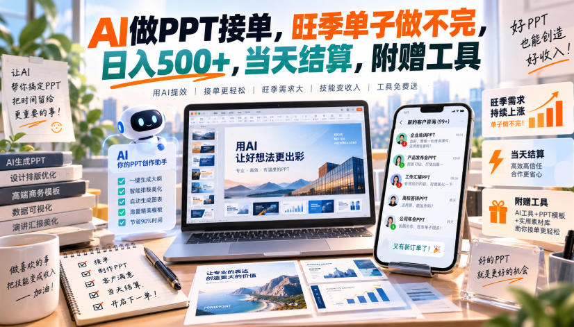 AI做PPT接单，旺季单子做不完，日入500+，当天结算，附赠工具【揭秘】瀚萌资源网-网赚网-网赚项目网-虚拟资源网-国学资源网-易学资源网-本站有全网最新网赚项目-易学课程资源-中医课程资源的在线下载网站！瀚萌资源网