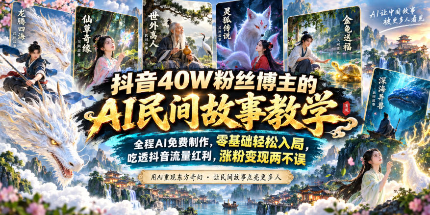 抖音40W粉丝博主的AI民间故事教学，全程AI免费制作，零基础轻松入局，吃透抖音流量红利，涨粉变现两不误瀚萌资源网-网赚网-网赚项目网-虚拟资源网-国学资源网-易学资源网-本站有全网最新网赚项目-易学课程资源-中医课程资源的在线下载网站！瀚萌资源网
