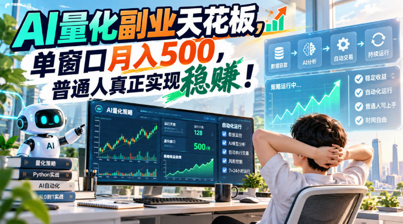 AI量化副业天花板，单窗口月入500，普通人真正实现稳賺！【揭秘】瀚萌资源网-网赚网-网赚项目网-虚拟资源网-国学资源网-易学资源网-本站有全网最新网赚项目-易学课程资源-中医课程资源的在线下载网站！瀚萌资源网