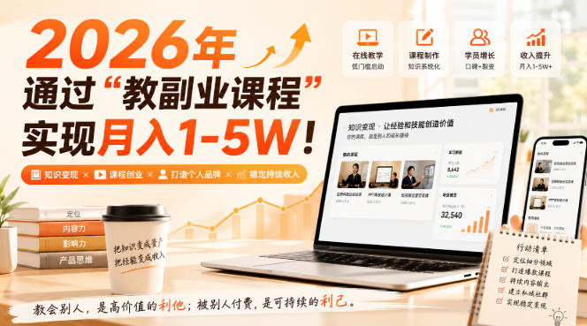 2026年通过“教副业课程”实现月入1-5W！毫无保留的全部教给你，长期稳定【揭秘】瀚萌资源网-网赚网-网赚项目网-虚拟资源网-国学资源网-易学资源网-本站有全网最新网赚项目-易学课程资源-中医课程资源的在线下载网站！瀚萌资源网