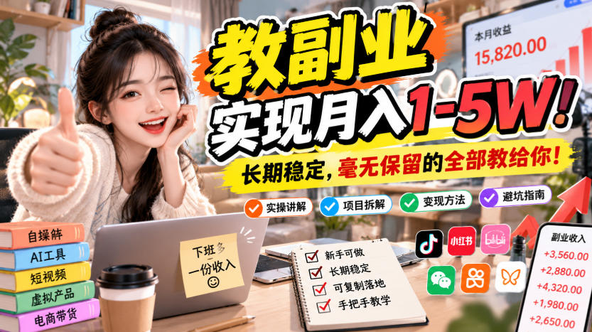 “教副业”实现月入1-5W！长期稳定，毫无保留的全部教给你！【揭秘】瀚萌资源网-网赚网-网赚项目网-虚拟资源网-国学资源网-易学资源网-本站有全网最新网赚项目-易学课程资源-中医课程资源的在线下载网站！瀚萌资源网
