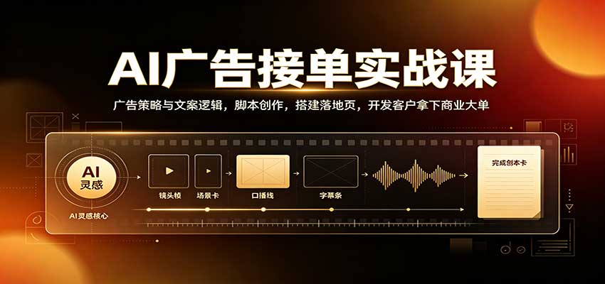 AI广告接单实战：广告策略与文案逻辑，脚本创作，搭建落地页，开发客户拿下商业大单瀚萌资源网-网赚网-网赚项目网-虚拟资源网-国学资源网-易学资源网-本站有全网最新网赚项目-易学课程资源-中医课程资源的在线下载网站！瀚萌资源网