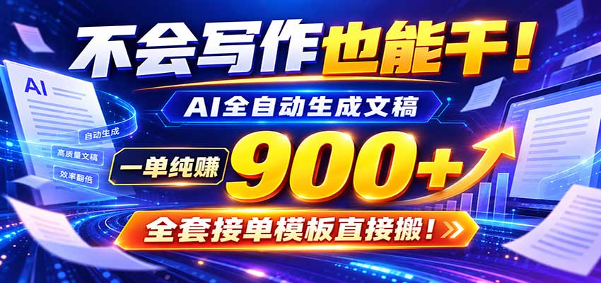 AI副业天花板：全自动出文，一单600+，免费接单群，小白当天上手收米瀚萌资源网-网赚网-网赚项目网-虚拟资源网-国学资源网-易学资源网-本站有全网最新网赚项目-易学课程资源-中医课程资源的在线下载网站！瀚萌资源网