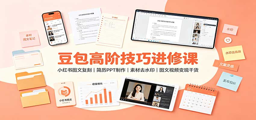 豆包高阶技巧进修课：小红书图文复刻，简历PPT制作，素材去水印，图文视频变现干货瀚萌资源网-网赚网-网赚项目网-虚拟资源网-国学资源网-易学资源网-本站有全网最新网赚项目-易学课程资源-中医课程资源的在线下载网站！瀚萌资源网