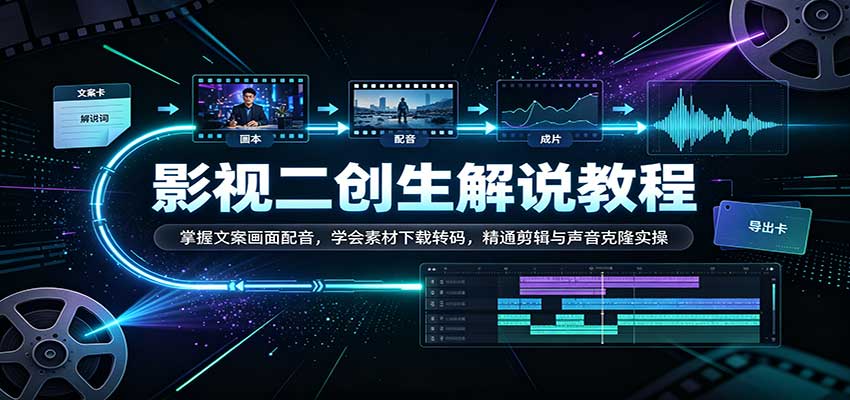 影视二创解说教程：掌握文案画面配音，学会素材下载转码，精通剪辑与声音克隆实操瀚萌资源网-网赚网-网赚项目网-虚拟资源网-国学资源网-易学资源网-本站有全网最新网赚项目-易学课程资源-中医课程资源的在线下载网站！瀚萌资源网