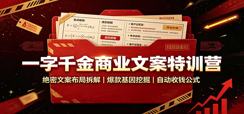 一字千金商业文案特训营：绝密文案布局拆解，爆款基因挖掘，自动收钱公式瀚萌资源网-网赚网-网赚项目网-虚拟资源网-国学资源网-易学资源网-本站有全网最新网赚项目-易学课程资源-中医课程资源的在线下载网站！瀚萌资源网