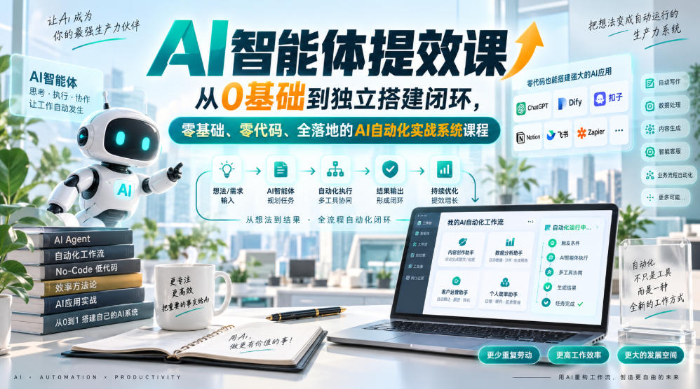 AI智能体提效课，从0基础到独立搭建闭环，零基础、零代码、全落地的AI自动化实战系统课程瀚萌资源网-网赚网-网赚项目网-虚拟资源网-国学资源网-易学资源网-本站有全网最新网赚项目-易学课程资源-中医课程资源的在线下载网站！瀚萌资源网