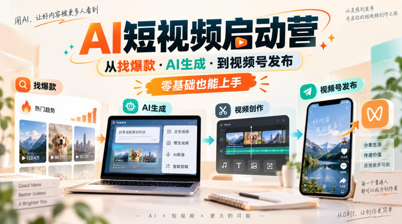 AI短视频启动营，从找爆款·AI生成·到视频号发布，零基础也能上手瀚萌资源网-网赚网-网赚项目网-虚拟资源网-国学资源网-易学资源网-本站有全网最新网赚项目-易学课程资源-中医课程资源的在线下载网站！瀚萌资源网