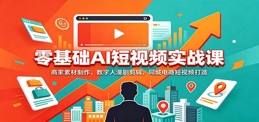 零基础AI短视频实战课：商家素材制作，数字人漫剧剪辑，同城电商短视频打造瀚萌资源网-网赚网-网赚项目网-虚拟资源网-国学资源网-易学资源网-本站有全网最新网赚项目-易学课程资源-中医课程资源的在线下载网站！瀚萌资源网