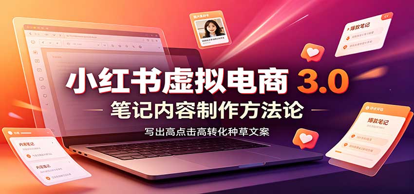 小红书虚拟电商3.0：账号搭建选品开店，笔记内容制作，矩阵投放教学瀚萌资源网-网赚网-网赚项目网-虚拟资源网-国学资源网-易学资源网-本站有全网最新网赚项目-易学课程资源-中医课程资源的在线下载网站！瀚萌资源网