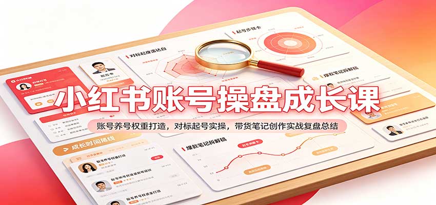 小红书账号操盘成长课：账号养号权重打造，对标起号实操，带货笔记创作实战复盘总结瀚萌资源网-网赚网-网赚项目网-虚拟资源网-国学资源网-易学资源网-本站有全网最新网赚项目-易学课程资源-中医课程资源的在线下载网站！瀚萌资源网