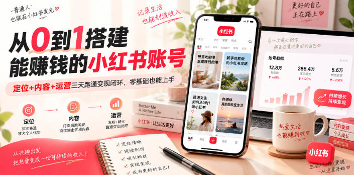 从0到1搭建能賺钱的小红书账号，定位+内容+运营三天跑通变现闭环瀚萌资源网-网赚网-网赚项目网-虚拟资源网-国学资源网-易学资源网-本站有全网最新网赚项目-易学课程资源-中医课程资源的在线下载网站！瀚萌资源网