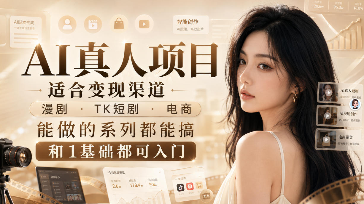 AI真人项目，适合变现渠道，漫剧，TK短剧，电商，能做的系列都能搞，0和1基础都可入门瀚萌资源网-网赚网-网赚项目网-虚拟资源网-国学资源网-易学资源网-本站有全网最新网赚项目-易学课程资源-中医课程资源的在线下载网站！瀚萌资源网