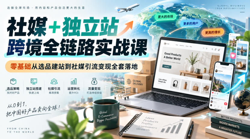 社媒+独立站跨境全链路实战课｜零基础从选品建站到社媒引流变现全套落地瀚萌资源网-网赚网-网赚项目网-虚拟资源网-国学资源网-易学资源网-本站有全网最新网赚项目-易学课程资源-中医课程资源的在线下载网站！瀚萌资源网