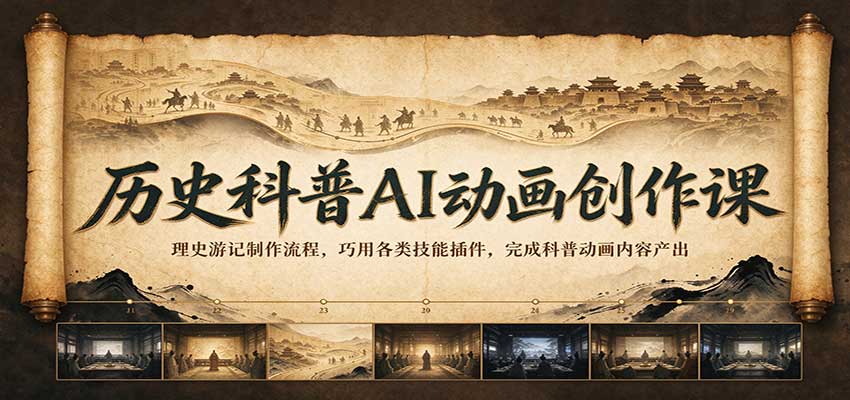 历史科普AI动画创作课：理史游记制作流程，巧用各类技能插件，完成科普动画内容产出瀚萌资源网-网赚网-网赚项目网-虚拟资源网-国学资源网-易学资源网-本站有全网最新网赚项目-易学课程资源-中医课程资源的在线下载网站！瀚萌资源网