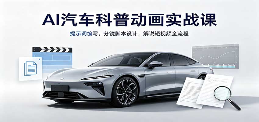AI汽车科普动画实战课：提示词编写，分镜脚本设计，解说短视频全流程瀚萌资源网-网赚网-网赚项目网-虚拟资源网-国学资源网-易学资源网-本站有全网最新网赚项目-易学课程资源-中医课程资源的在线下载网站！瀚萌资源网