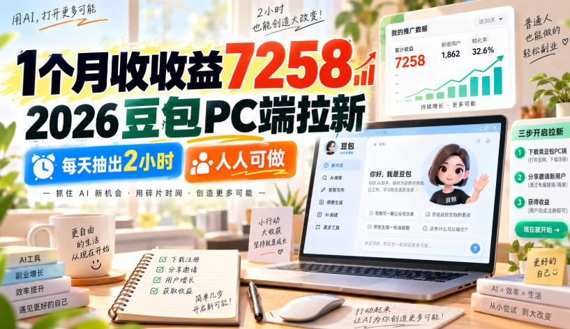 1个月收收益7258，2026豆包PC端拉新，每天抽出2小时，人人可做瀚萌资源网-网赚网-网赚项目网-虚拟资源网-国学资源网-易学资源网-本站有全网最新网赚项目-易学课程资源-中医课程资源的在线下载网站！瀚萌资源网