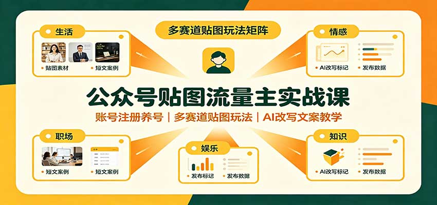 公众号贴图流量主实战课：账号注册养号，多赛道贴图玩法，AI改写文案教学瀚萌资源网-网赚网-网赚项目网-虚拟资源网-国学资源网-易学资源网-本站有全网最新网赚项目-易学课程资源-中医课程资源的在线下载网站！瀚萌资源网