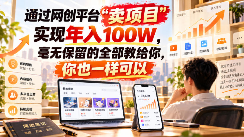 通过网创平台“卖项目”实现年入100W，毫无保留的全部教给你，你也一样可以！【揭秘】瀚萌资源网-网赚网-网赚项目网-虚拟资源网-国学资源网-易学资源网-本站有全网最新网赚项目-易学课程资源-中医课程资源的在线下载网站！瀚萌资源网