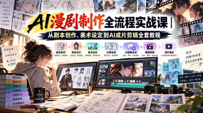AI漫剧制作全流程实战课｜从剧本创作、美术设定到AI成片剪辑全套教程​瀚萌资源网-网赚网-网赚项目网-虚拟资源网-国学资源网-易学资源网-本站有全网最新网赚项目-易学课程资源-中医课程资源的在线下载网站！瀚萌资源网